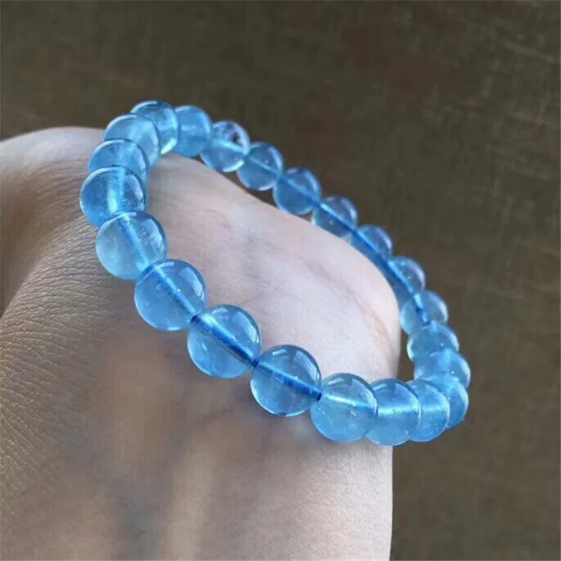 

Top Quality 9mm Natural Blue Ice Aquamarine Clear Round Beads Bracelet Healing Stone Woman Man Stretch Crystal Bracelets AAAAAA