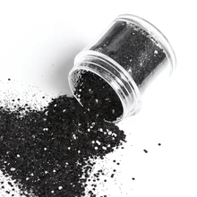 1 garrafa de lantejoulas pretas para unhas, pó glitter para unhas diy tamanho misto arte de unhas preto acrílico uv mistura de glitter manicure decoração