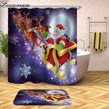 

Merry Christmas Shower Curtains Fabric Home Decor Santa Claus Shower Curtain 3D Waterproof Bathroom Shower Bath Curtain Or mat