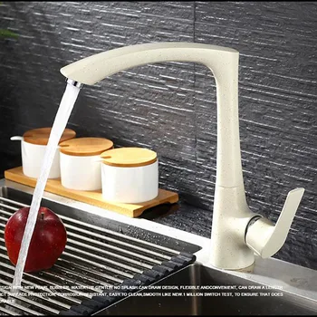 

Matt Black Kitchen Tap 360 Rotation Brass Kitchen Sink Faucet Hot Cold Water Mixer Crane Beige Quartz Kitchen Water Taps White