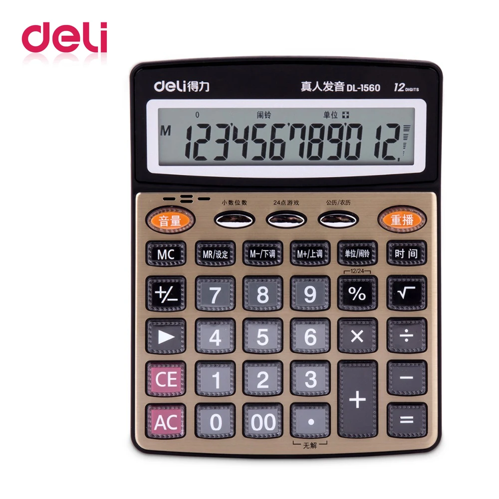 

Deli 1pcs 12 Digits Voice Calculator real haman Pronunciation multi-functional Calculator office finance special calculator