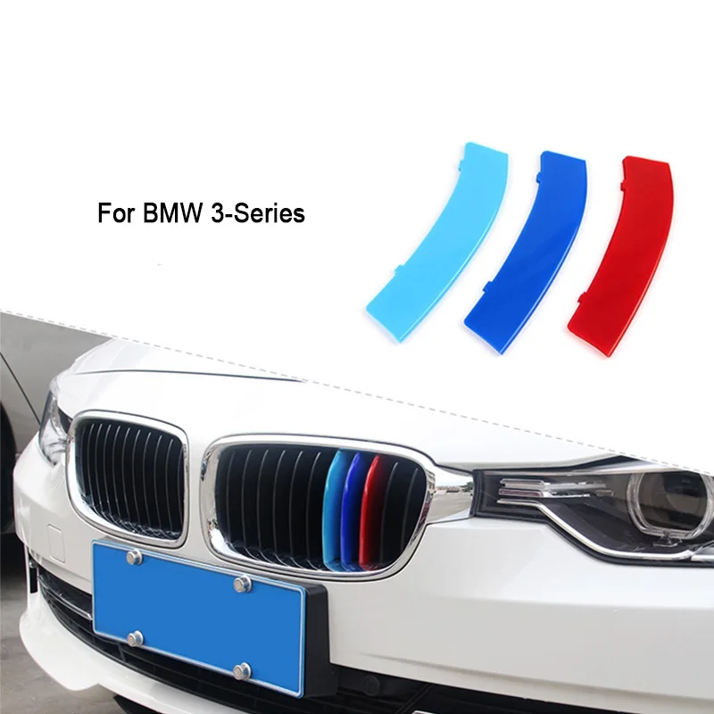

3PCS Car Front Grille Trim Strips Cover 3D M Styling Bumper Stripes Cover Stickers For BMW 3-Series X1 X3 X4 X5 X6 GT 5-Series