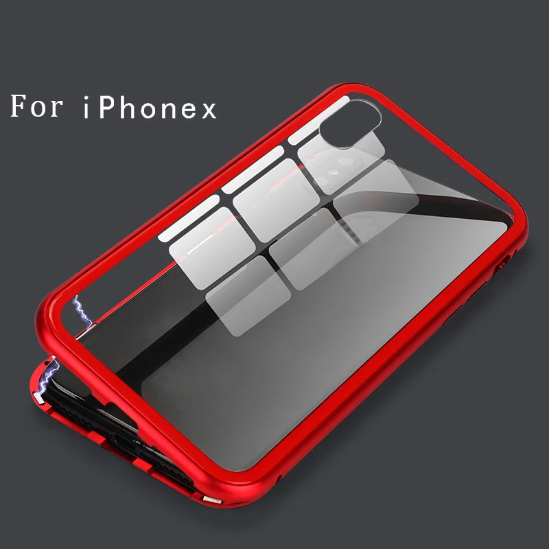 

Magnetic phone case for iphone 7 8 xsmax for samsung s10 plus magnetic metal glass phone case with 9h tempered glass backplane