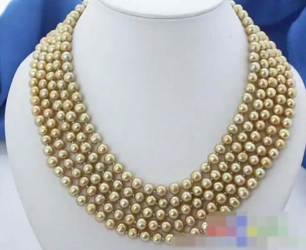

song voge gem nanJ1118 5ROW GOLDEN ROUND FRESHWATER CULTURED PEARL NECKLACE