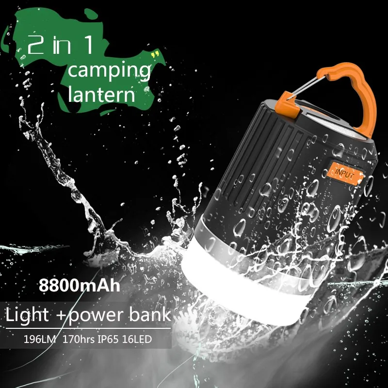 LED Camping Lantern with 8800mah Power Bank for Hiking & Illumination & Phone Charging