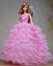 High Quality Formal 7 layers Lace Wedding Dress For Barbie Dolls Party Dress Veil Lace Vestido