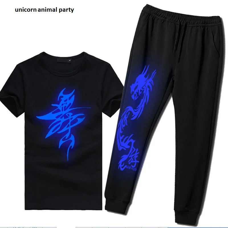 

Unisex Pattern Summer Clothes Noctilucent T The Ghost Step Costume Jersey Easy Back Blue Light Male Short Trousers Suit Tide