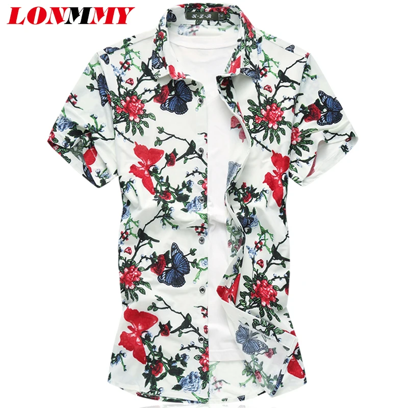 LONMMY 6XL 7XL Fashion flower mens shirts blouses Floral shirt mens