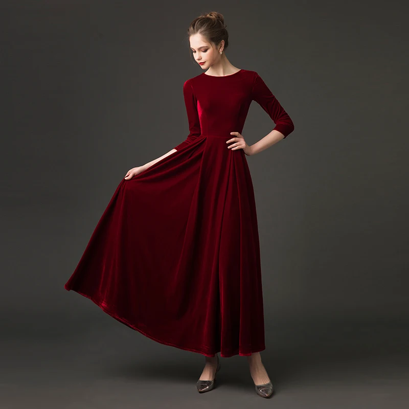 Винтажное велюровое Бордовое платье до щиколотки с глубоким вырезом Vestidos De Festa