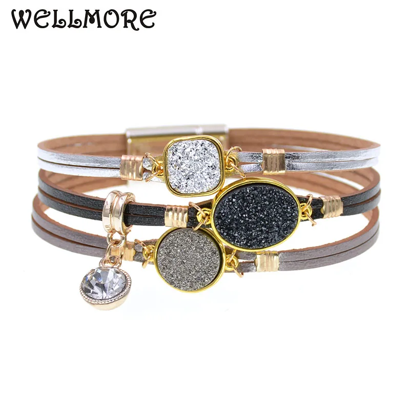 

WELLMORE metal wrap bracelets Leather Bracelets For Women Men's charm Bracelets Couples gifts fashion Jewelry dropshipping
