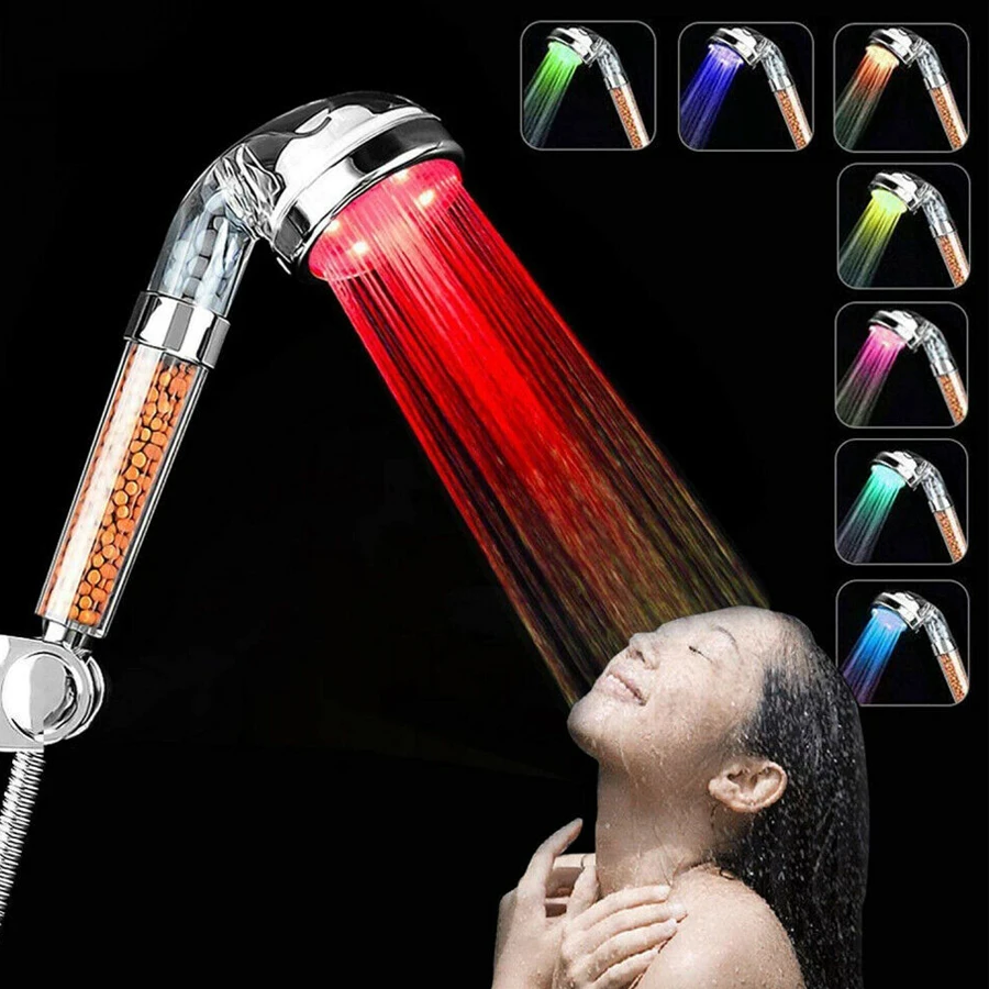 7 цветов случайный меняющийся светодиодный душ анион спа Ванная комната высокого давления мощная энергия ручной для экономии воды Лейка