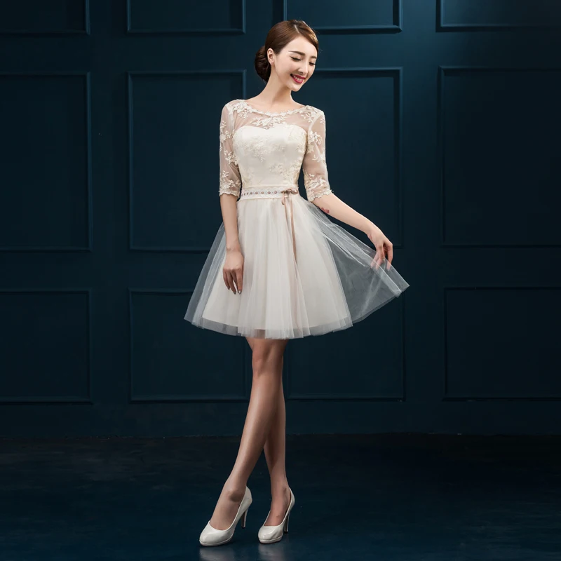 

2016 New Evening Dresses with Half Sleeves A-Line Princess Bride Gown Girls Ball Prom Party Homecoming/Graduation Formal Dress