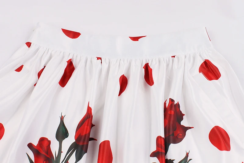 Kostlich Summer Rose Print Pocket Skirts Women High Waist Skirt Vintage A-Line Casual Big Swing Women Midi Skirt  PLus Size 4XL (14)