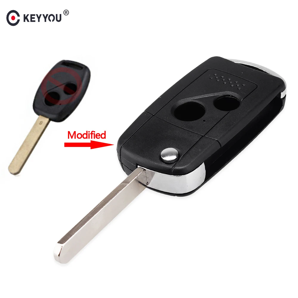 

KEYYOU Modified Remote Flip Folding Key Shell Case for Honda Accord Civic CRV Pilot Fit Replacement Fob Case 2 Button