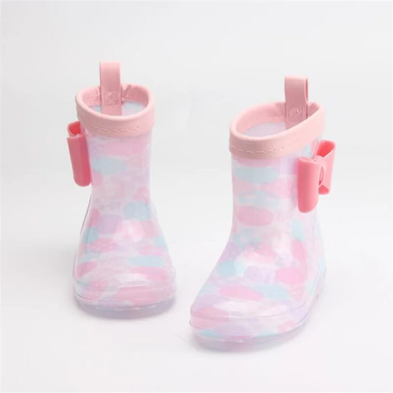 Резиновые сапоги для маленьких девочек; детские резиновые сапоги теплые розовые резиновые сапоги с бантом; модная резиновая обувь для малышей; резиновые сапоги с прозрачной подошвой; N08