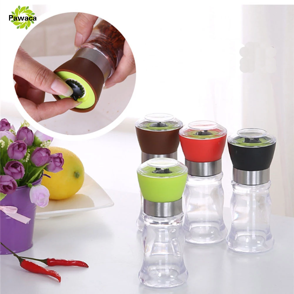 New Manual Pepper Grinder Mill Plastic Glass Salt Herb Spice Hand