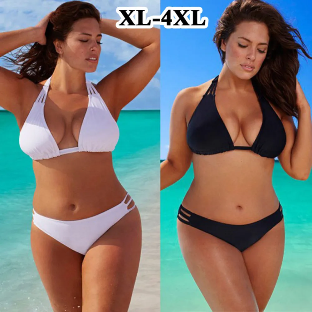 

4XL Plus Size Women Bikini Set Tight-fitting Swimwear Large-Sized Briefs Two-Piece Swimsuit Highly Elastic Backless Bathing Suit