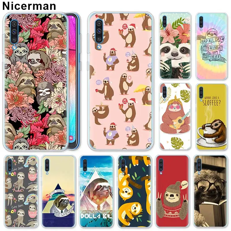 

Grey Sloths and Flowers Silicone Case for Samsung Galaxy A50 A70 A40 A20e A10 A30 A80 A6 A8 Plus A7 A9 Clear TPU Case