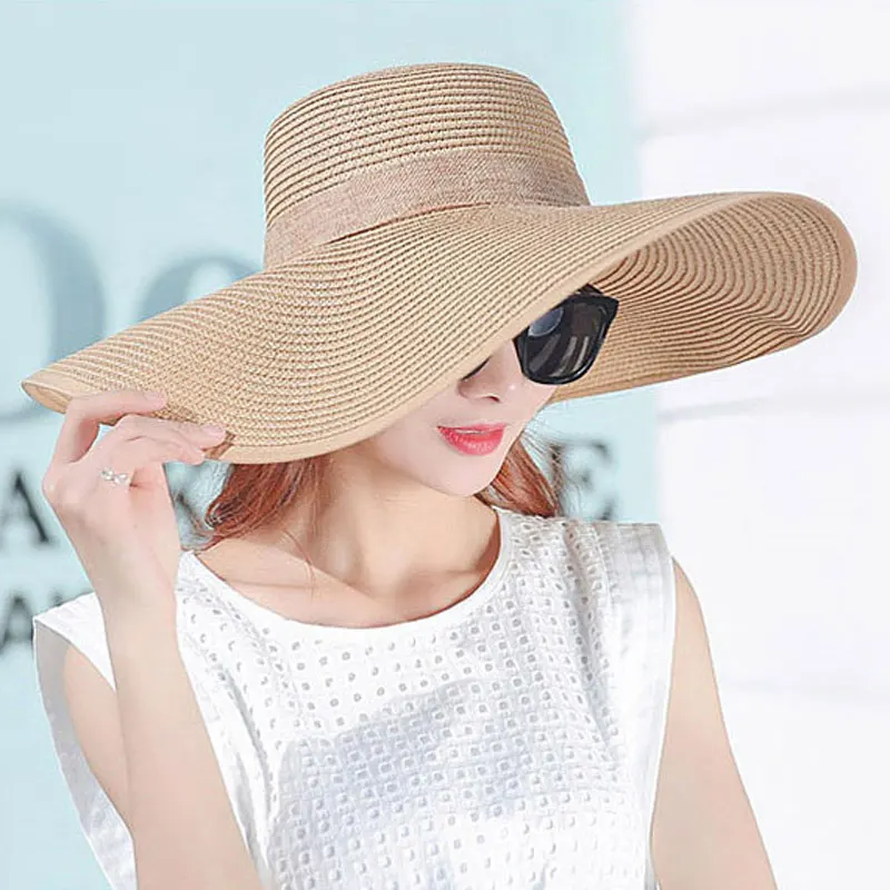 Новые модные женские летние шляпы складные широкие большие пляжный навес солнце соломенная шляпка элегантные шляпы кепки s XD88 - Цвет: Хаки