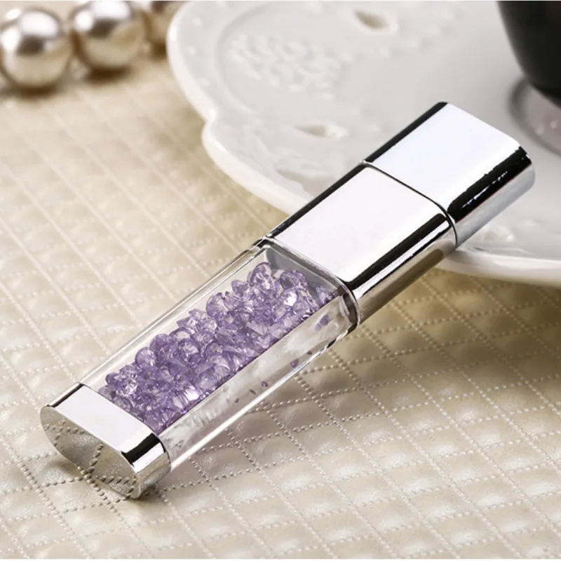 Модный металлический USB флеш-накопитель с бриллиантовым логотипом, на заказ, 8 ГБ, 16 ГБ, 32 ГБ, Ювелирная карта памяти, подарок, usb creativo - Цвет: Purple
