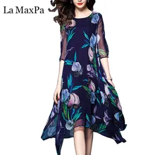 Новое поступление, Летнее шелковое платье с цветочным принтом, женское платье свободного кроя, модное высококачественное повседневное элегантное платье для женщин