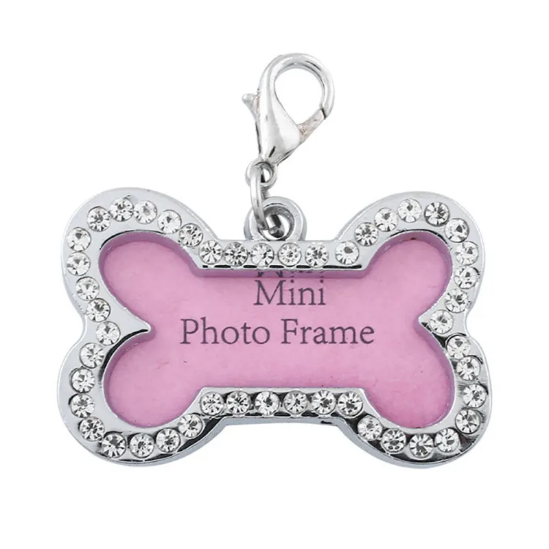 New Personalized Diamond Pet Tag Set Dog Bones Shaped Name Card Bone