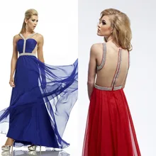 2015 wirkliches Kleid Für Prom Neue A-line Bodenlangen Chiffon Kleid Riemen Abend Formales Falten Hohlkreuz Sleeveless F687