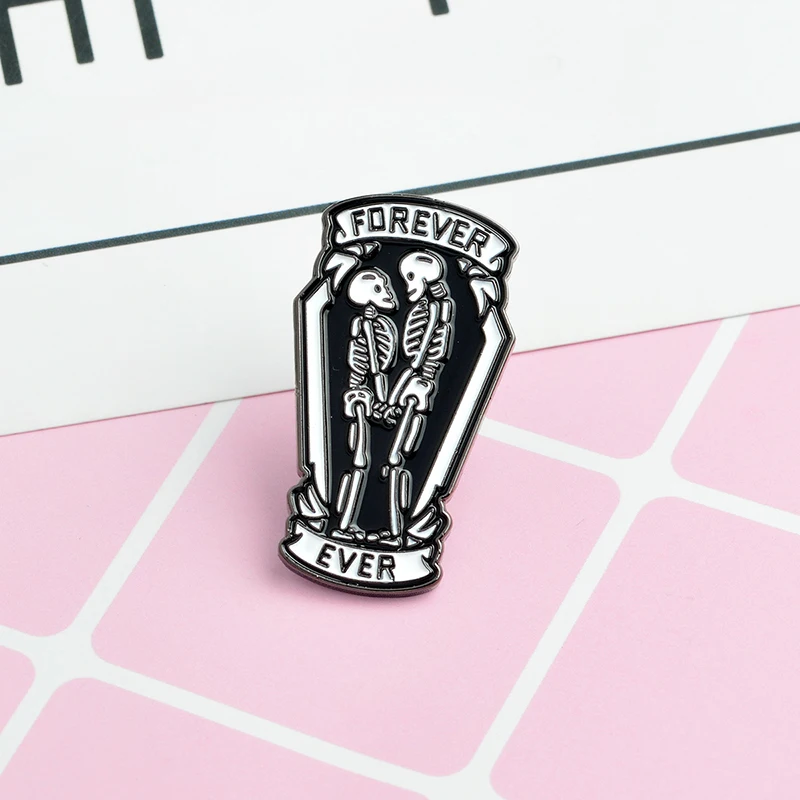 Эмалированный значок Love you forever брошка в виде скелета для влюбленных пар|pin badge|enamel