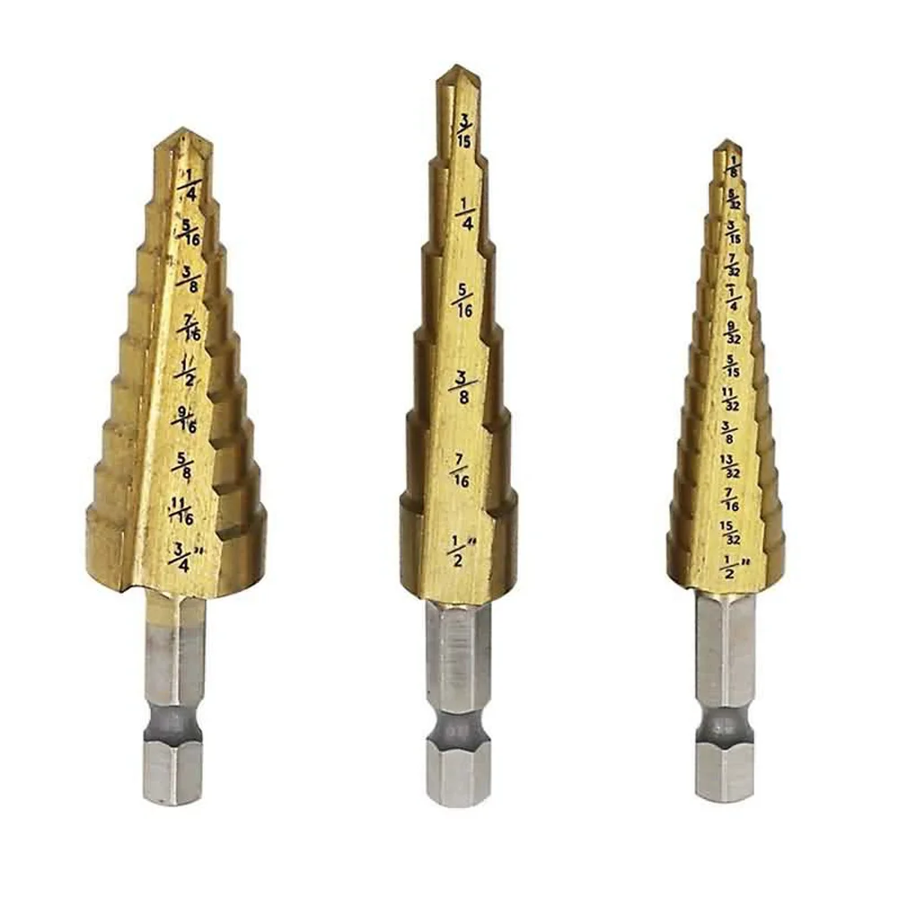 

3PC Drill Bit Set Power Tools Cone Step Drill Hole Tools Countersink Step Drill Bit for Metal Power Tools Set Hole Cutter