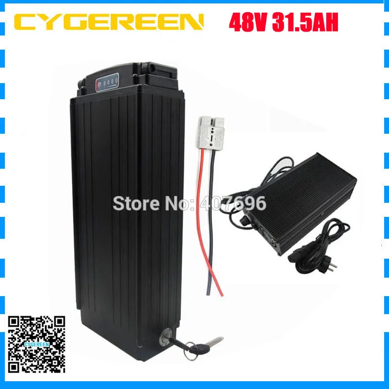 

48V bicycle battery lithium battery 48V 31.5AH rear rack battery use 35E 18650 cell with tail light 50A BMS 4A Charger