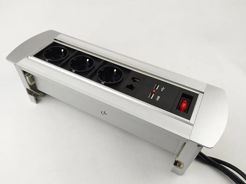 

EU socket /3 bit power Desktop socket / hidden manual rotation/multimedia Dual network RJ45 USB charging desktop socket /new 004