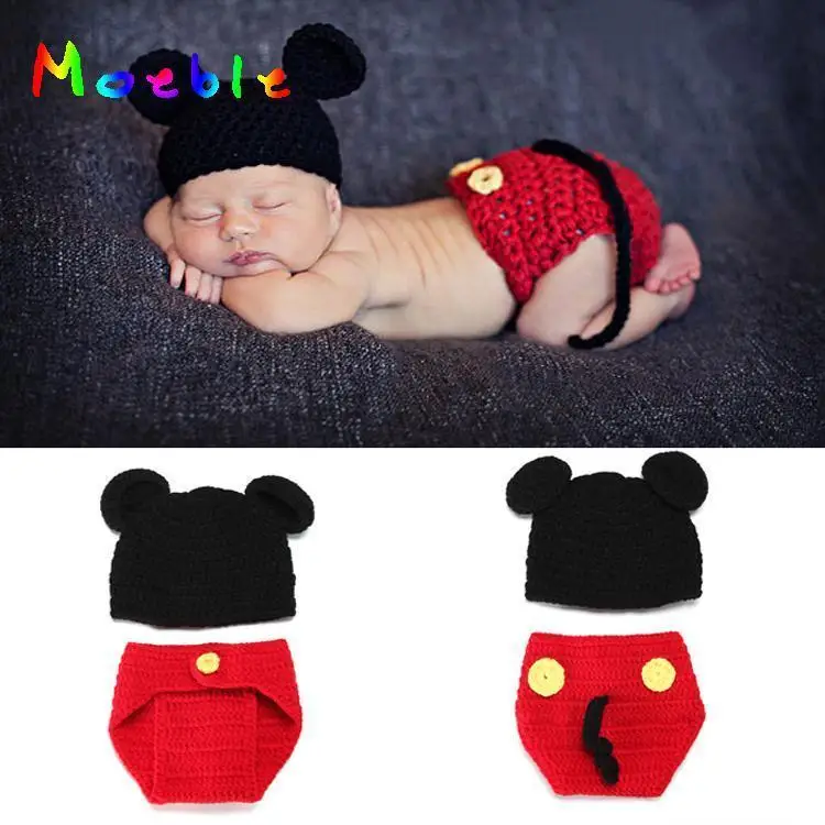 

Mickey Design Baby Crochet Hat&Diaper Set Newborn Knitted Costume Baby Boy Crochet Photography Props Baby Outfits MZS-14015
