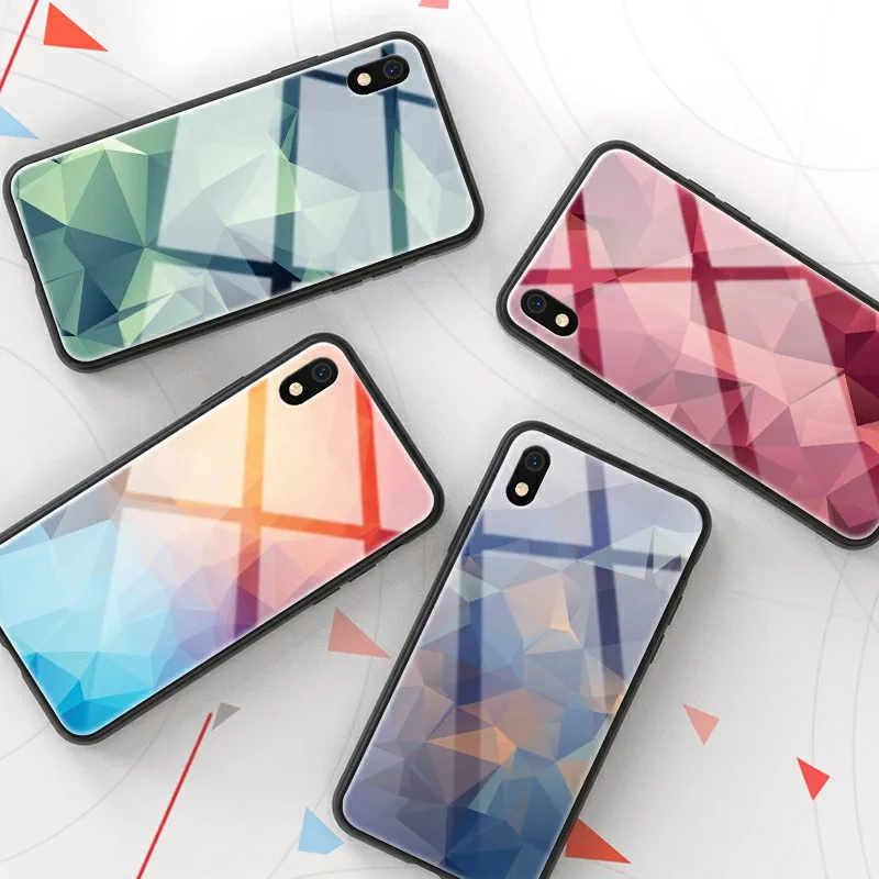 

Tempered Glass Phone Case For Xiaomi Redmi 7A 5 5A Geometric Luxury Colorful Geometric Back Cover