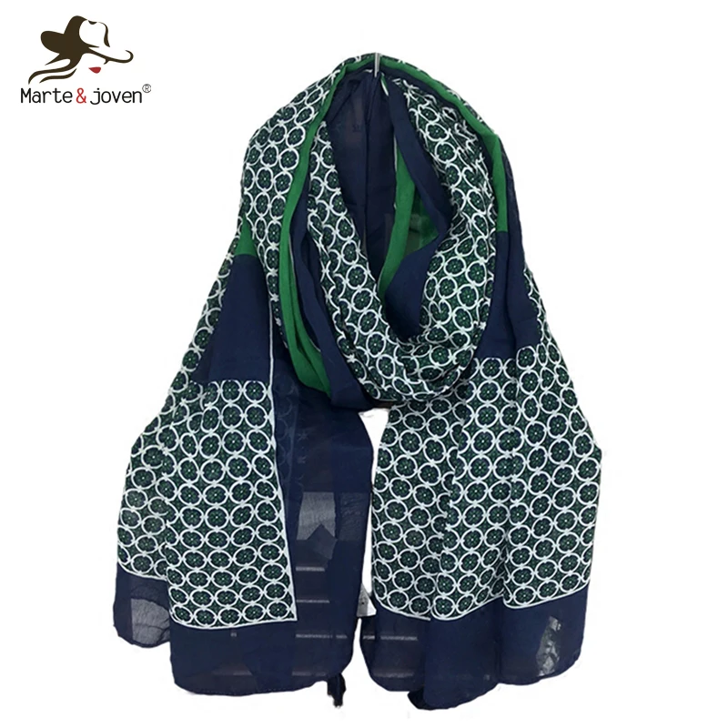 

Marte&Joven Fashion Small Circular Print Oversized Spring Autumn Scarf Shawl for Women Lightweight Soft Navy Blue Pashmina Wraps