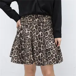 С леопардовым принтом замшевые юбка Для женщин Высокая талия боковой молнией Винтаж трапециевидной формы мини-юбка плюс Размеры короткие