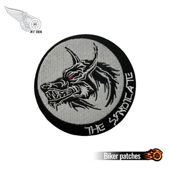 

The Syndicate Wolf no stranger Patches Black twill fabric Free Shipping Vest Embroidered Iron On Front Biker DIY customized Logo