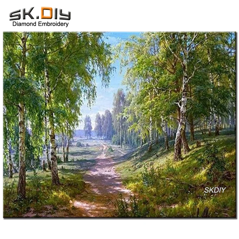 SK DIY tree forest road nature pictures of rhinestones diamond embroidery diamond painting mosaic full square gift craft hobbies (1)