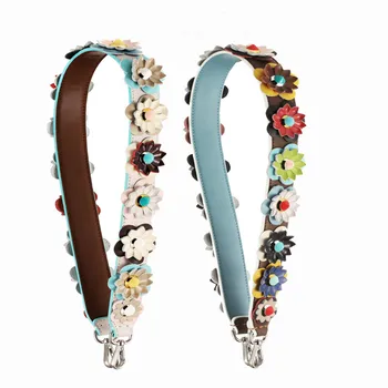 

New Design Genuine Leather Handbag Strap Strapper You Colorful Flower Rivet Belt Bag Parts Women Shoulder Bag Strap Bags Belts