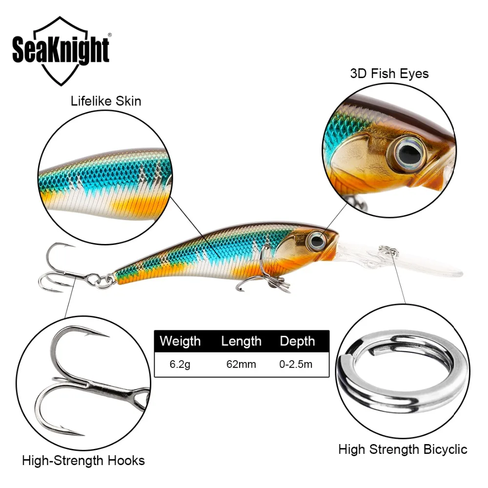 SeaKnight SK006 жесткие рыболовные приманки гольян 7 шт./лот 6,2 г 62 мм 0-2,5 м искусственные приманки глубокий дайвинг Воблер для мелкой рыбы рыболовные снасти