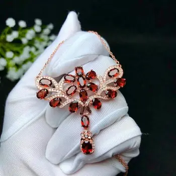 

SHILOVEM 925 silver natural garnet pendants send necklace classic Fine jewelry women gift gemstone new plant 4*6mm blp04060507s