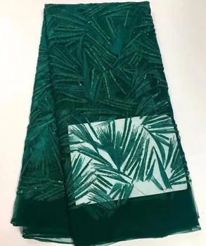 

African sequins tulle lace Hot new for teal Color guipure african sequence cord lace fabric for Nigerian wedding dresses TS5784