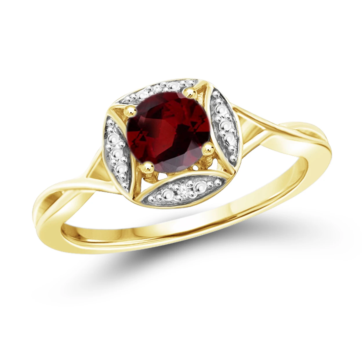 JewelonFire 1/2 Carat T.G.W. Garnet and White Diamond Accent 14kt Gold Over Silver Twist Shank Ring