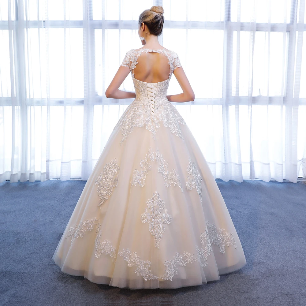 SL-307 Customized Short Sleeve bridal dresses Lace Appliques Beach Vintage SuLi Wedding Dress woman wedding gowns for bride 2
