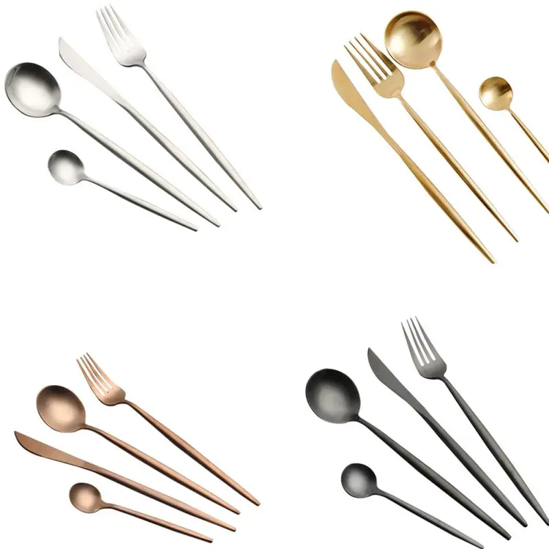 

4Pcs Stainless Steel Dinnerware Set Cutlery Dinner Tableware Kitchen Accessories Western Fork kitchen and Dining Sets
