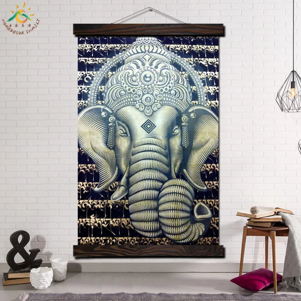 

White Elephant Animal Modern Wall Art Print Pop Art Picture And Poster Solid Wood Hanging Scroll Canvas Painting Home Decor