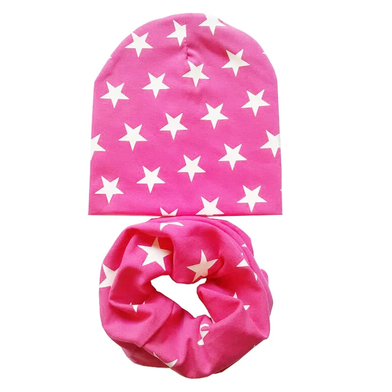 Rose star set Новая осенне-зимняя детская шапка, комплект для мальчиков и девочек, шарф на шею, весенний теплый шейный платок, детские вязаные шапки, комплекты, хлопковая детская шапка, шарф - Цвет: Rose star set