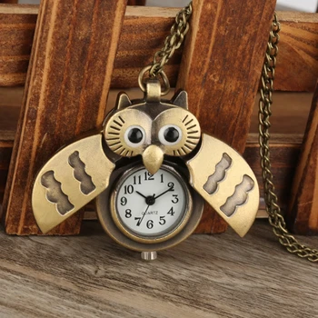 

Lovely Owl Cute Bronze Quartz Pocket Watch with Necklace Chain Gift for Kids Boy Girl Fob Watches relogio de bolso