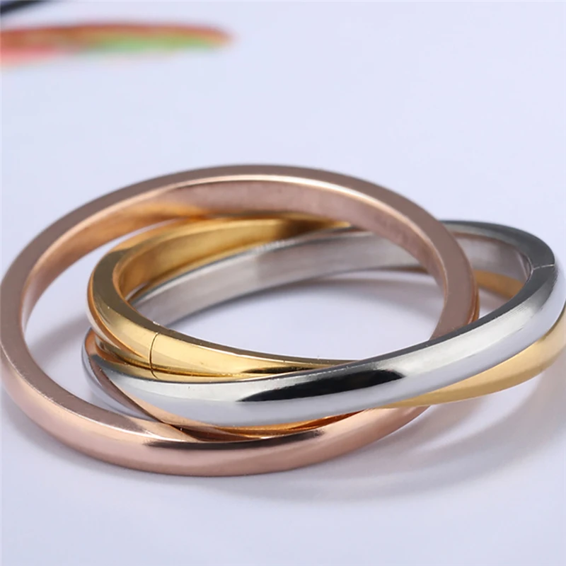 ROMAD 3 цвета Trinity прокатки Обручение обручальные кольца Простые Кольца для девочек Кольца из нержавейки для Для женщин размер 5-9 R4