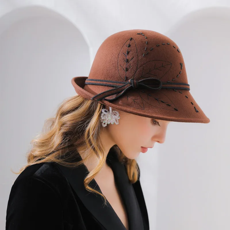 Buy Female Fedoras Wool Hats Girls Elegant Bucket
