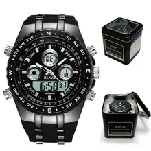 New Digital Watch Men Sport Black Watch Quartz Military Mens Watches Stainless Stell Back Light Relogio Masculino Digital BINZI
